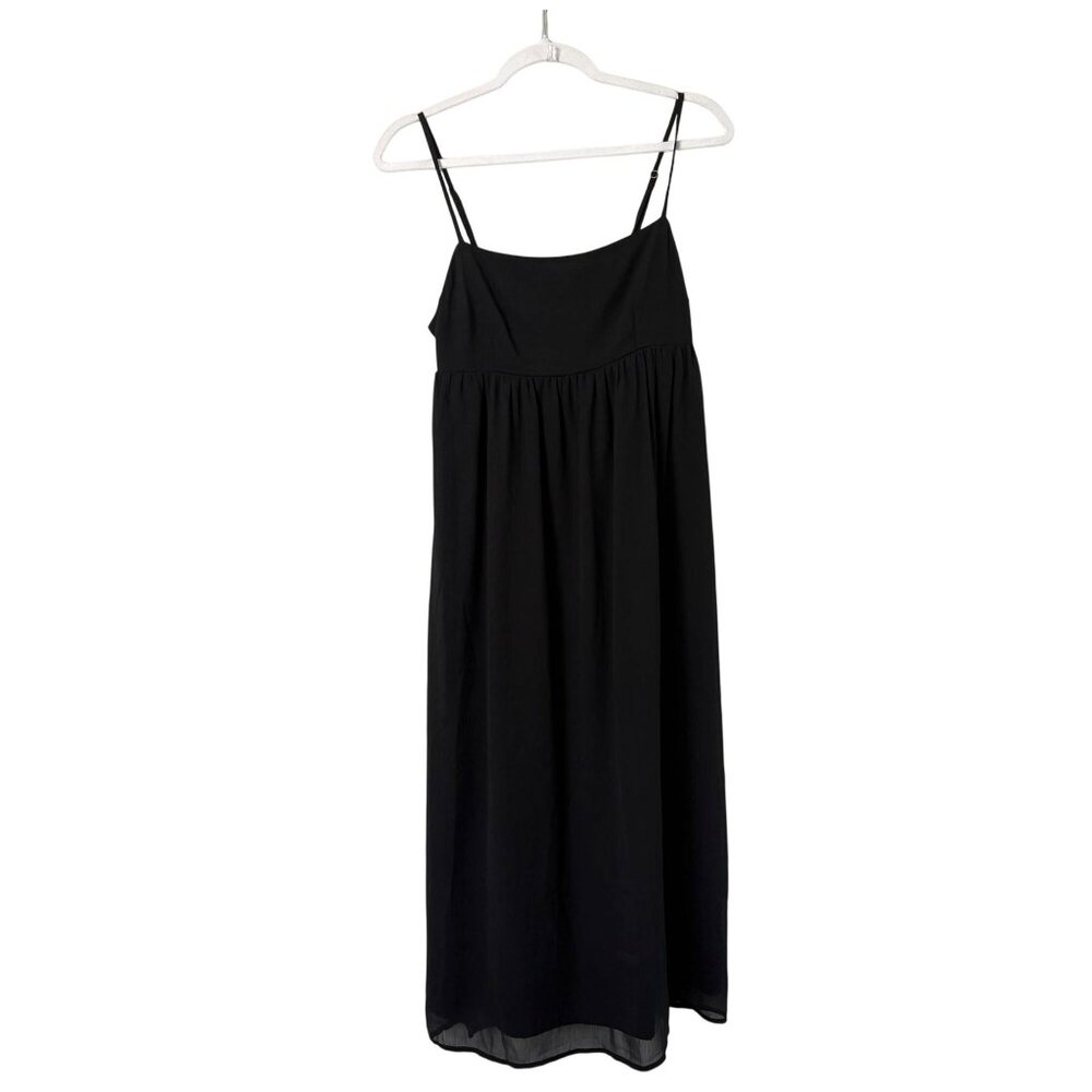 Abercrombie & Fitch Smocked Midi Dress Size L Black Flowy Minimalist Capsule